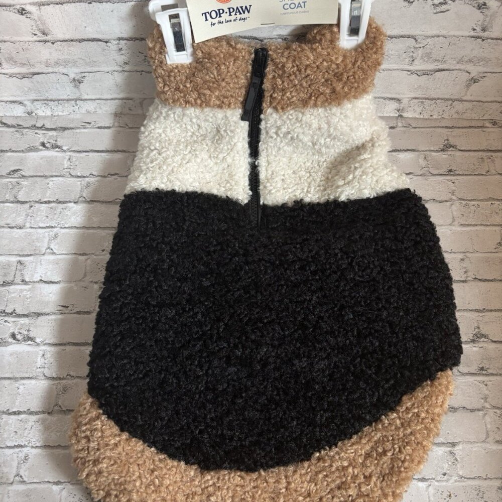 Top Paw Sherpa Tan/Cream/Black Dog Coat Size L NWT